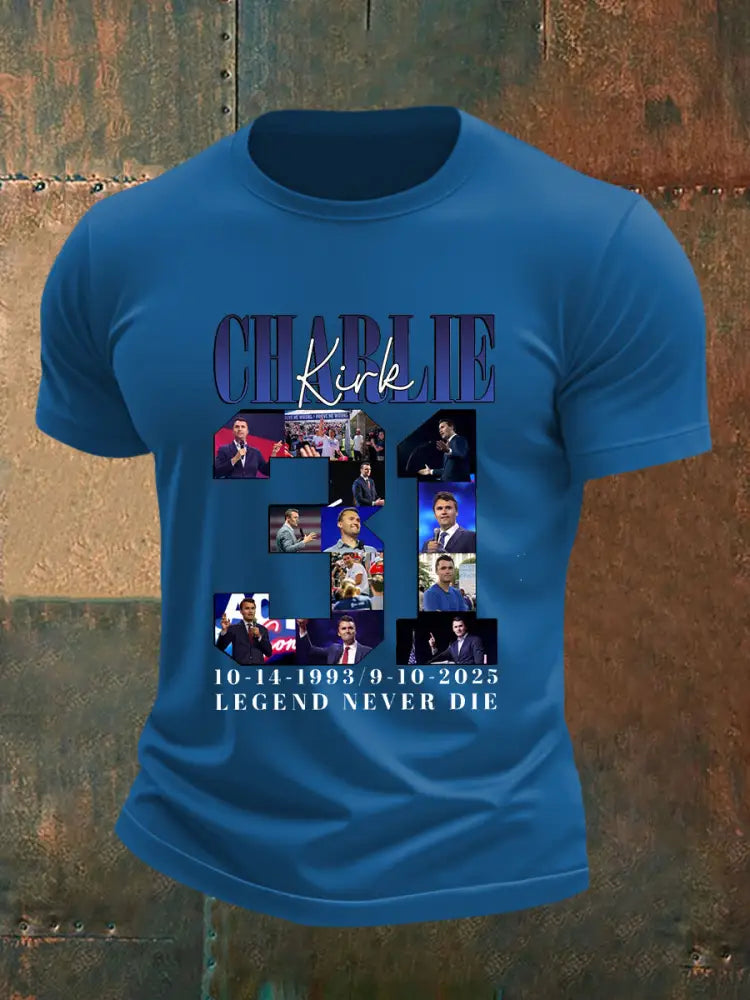 Men’s Charlie Kirk 31 Short-sleeved T-shirt Blue / S