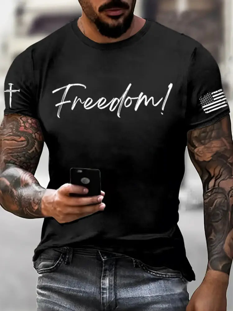 Men’s Charlie Kirk Freedom imitation cotton short-sleeved T-shirt Black / S