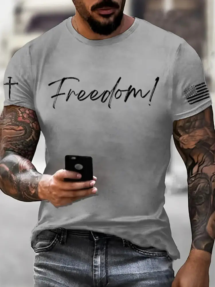Men’s Charlie Kirk Freedom imitation cotton short-sleeved T-shirt Light Gray / S