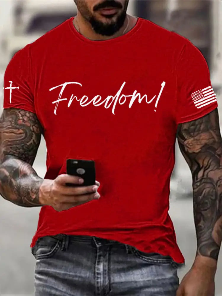Men’s Charlie Kirk Freedom imitation cotton short-sleeved T-shirt Pure Red / S