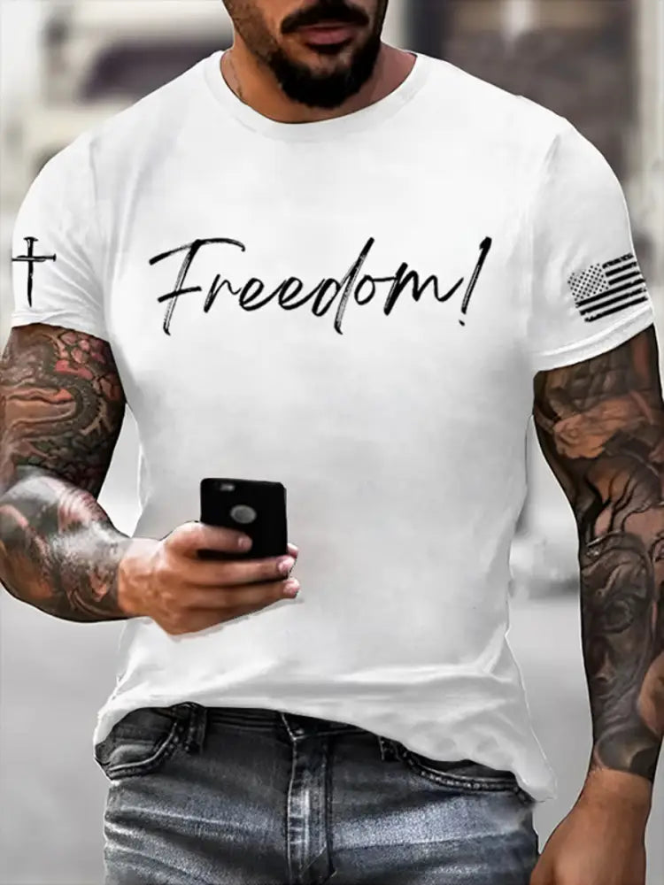 Men’s Charlie Kirk Freedom imitation cotton short-sleeved T-shirt White / S