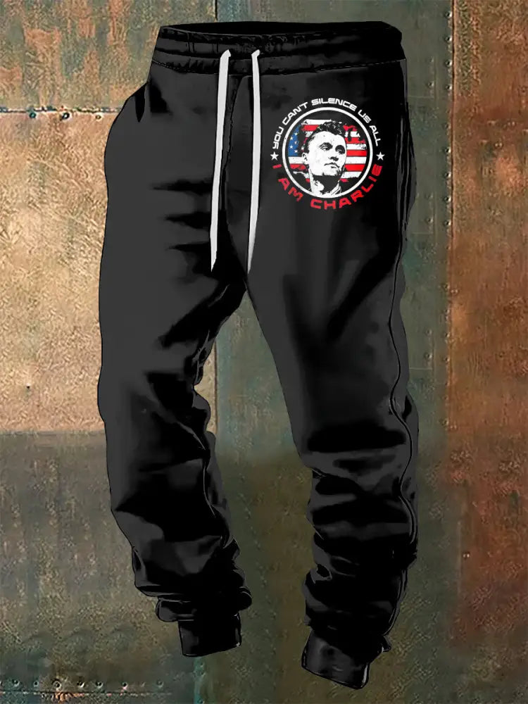 Men’s Charlie Kirk Freedom Printed Drawstring Pants Black / S