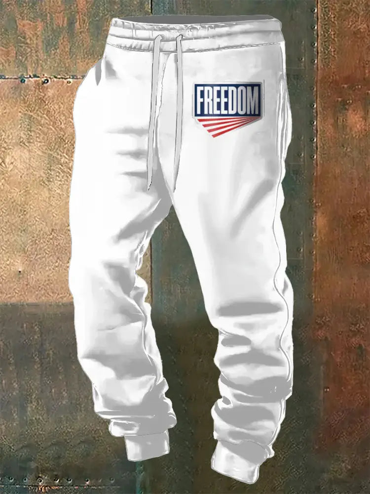 Men’s Charlie Kirk Freedom Printed Drawstring Pants White / S