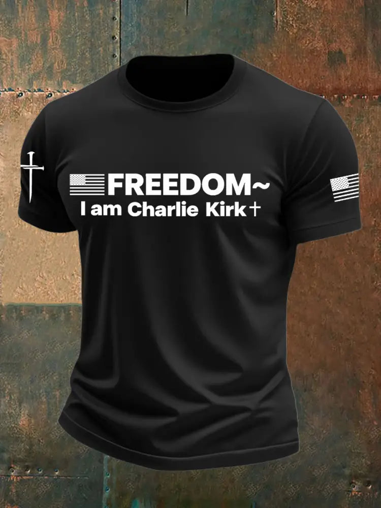 Men’s Charlie Kirk Freedom Printed imitation cotton short-sleeved T-shirt Black / S