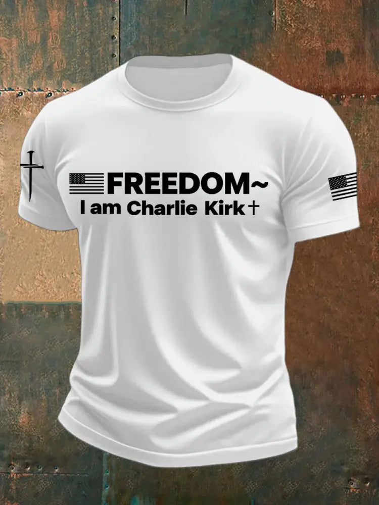 Men’s Charlie Kirk Freedom Printed imitation cotton short-sleeved T-shirt White / S