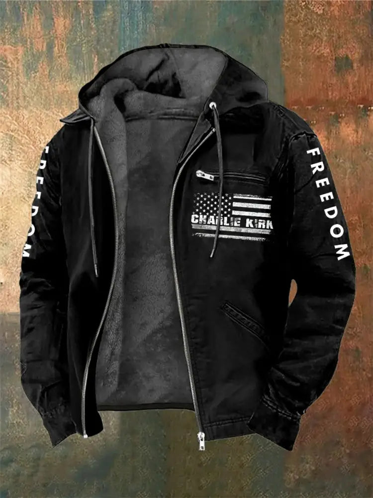 Men’s Charlie Kirk Freedom Printed Long Sleeved Hooded Jacket Black / S