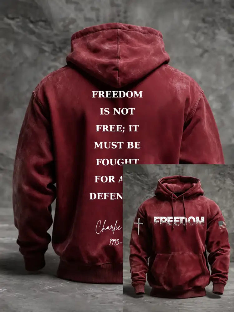 Men’s Charlie Kirk Freedom Printed Oversized Drop-Shoulder Hoodie with Pockets Red / S