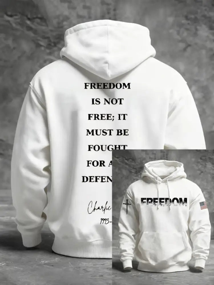 Men’s Charlie Kirk Freedom Printed Oversized Drop-Shoulder Hoodie with Pockets White / S