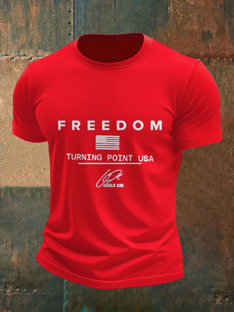 Men’s Charlie Kirk Freedom Printed Vintage Fashion Loose Short Sleeve T-Shirt Red / S