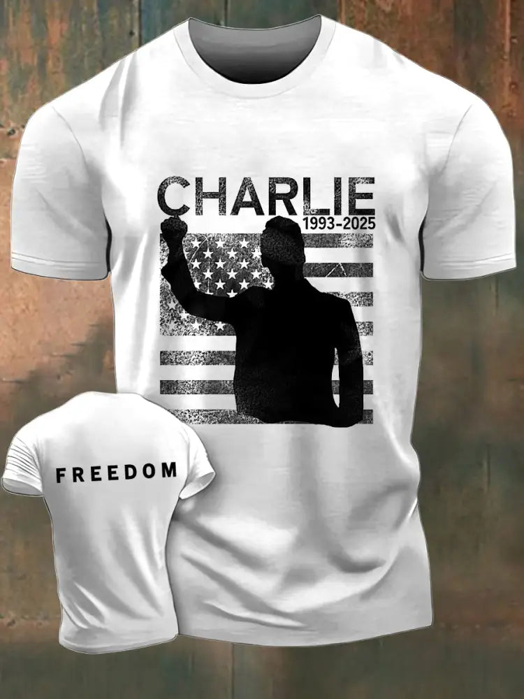 Men’s Charlie Kirk Freedom Printed Vintage Fashion Loose Short Sleeve T-Shirt White / S