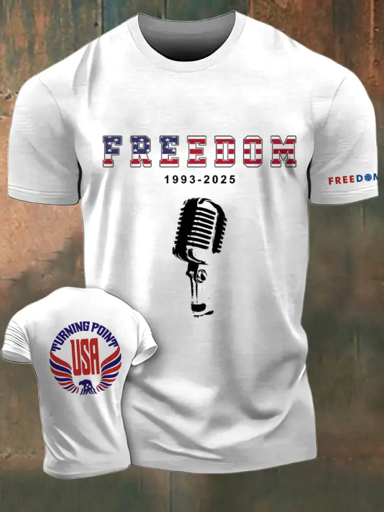 Men’s Charlie Kirk Freedom Printed Vintage Fashion Loose Short Sleeve T-Shirt White / S