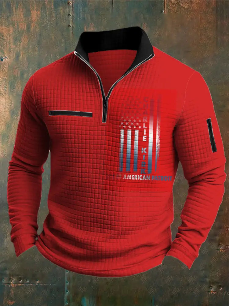 Men’s Charlie Kirk Printed Casual Zipper Sweater Red / S