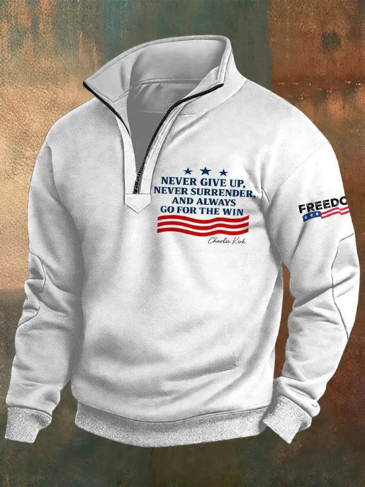 Men’s Charlie Kirk Printed Casual Zipper Sweater White / S