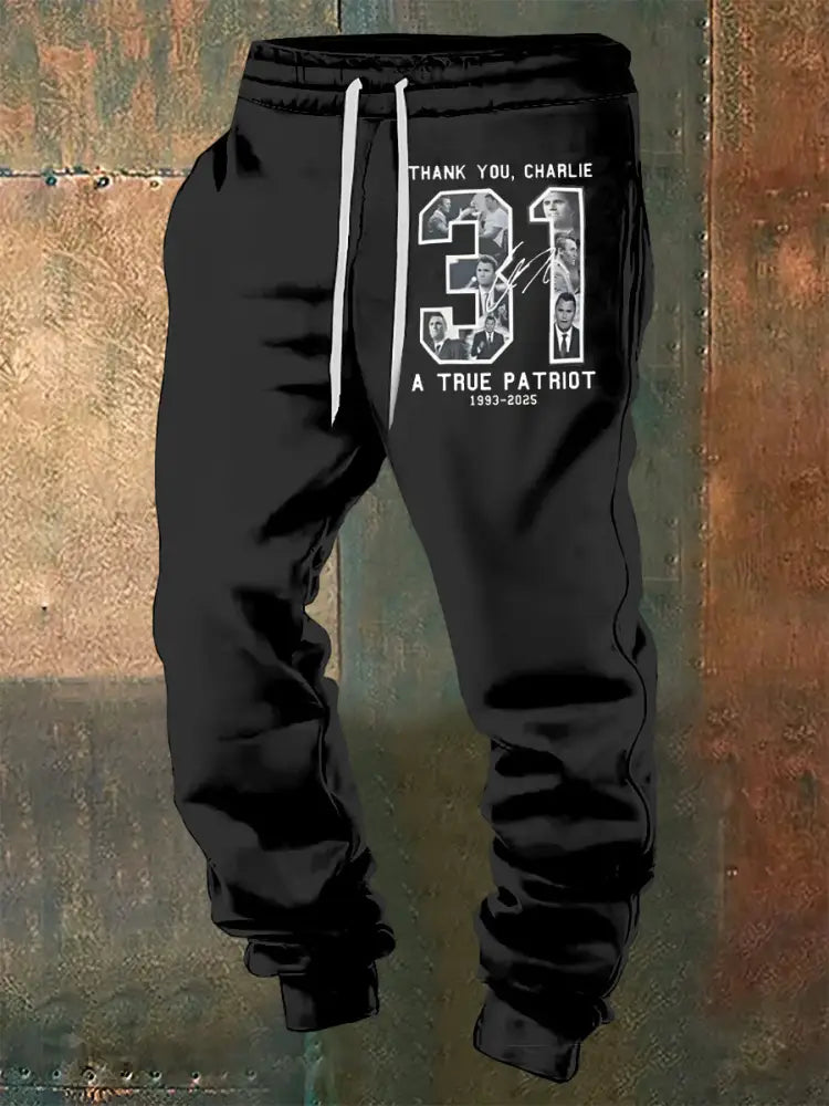 Men’s Charlie Kirk Printed Drawstring Pants Black / S
