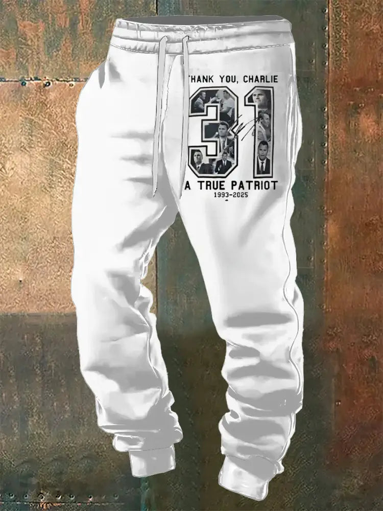 Men’s Charlie Kirk Printed Drawstring Pants White / S