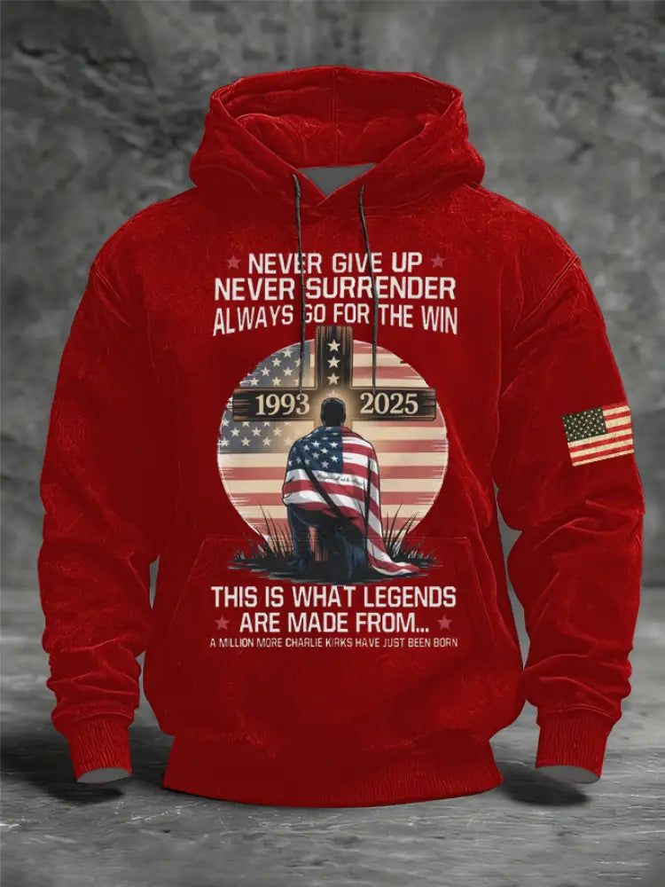 Men’s Charlie Kirk Printed Oversized Drop-Shoulder Hoodie with Pockets Red / S