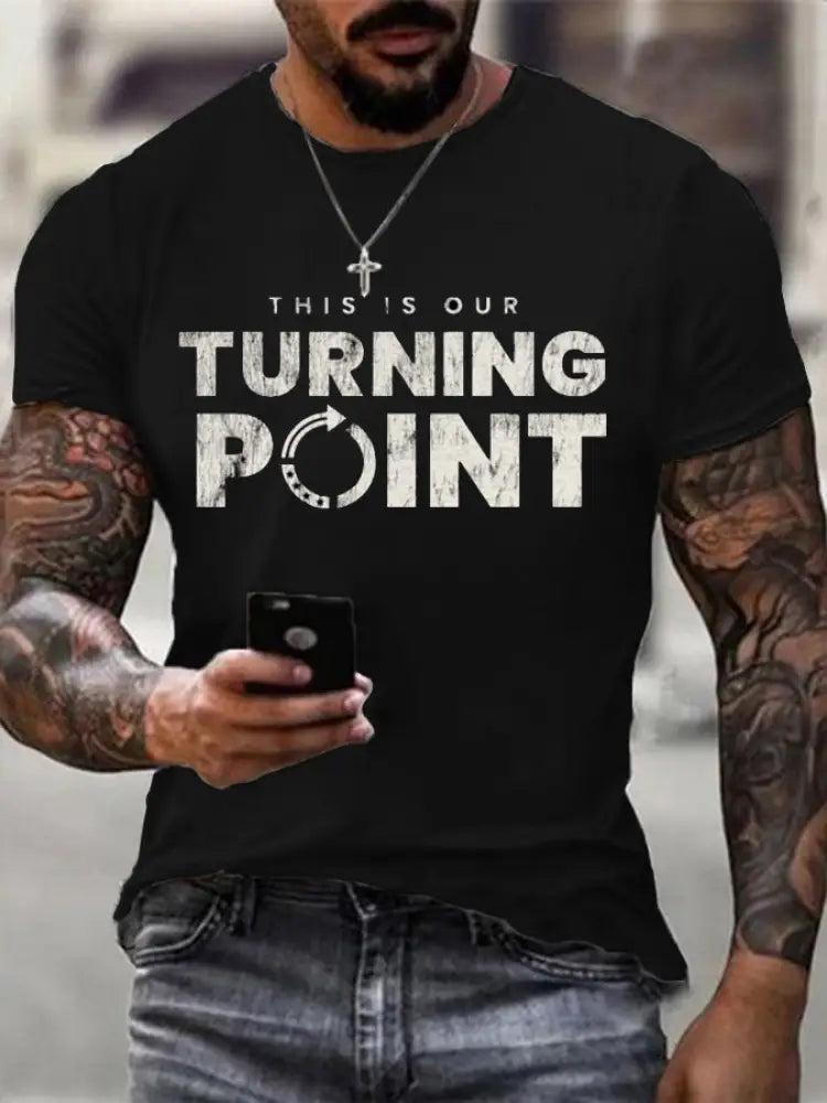 Men’s Charlie Kirk THIS IS OUR TURNING POINT Commemorative Cotton Short-Sleeved T-Shirt Black / S