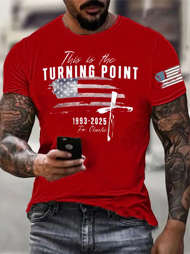 Men’s Charlie Kirk Turning Point imitation cotton short-sleeved T-shirt Pure Red / S
