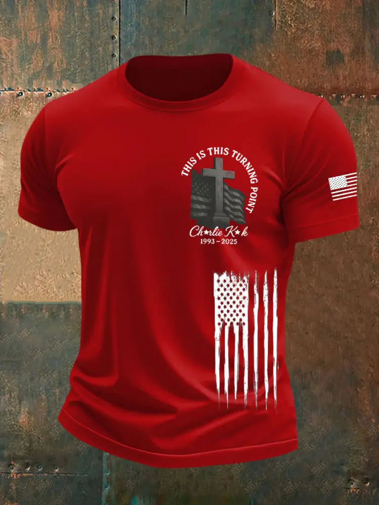Men’s Charlie Kirk Turning Point short sleeves t-shirt Pure Red / S