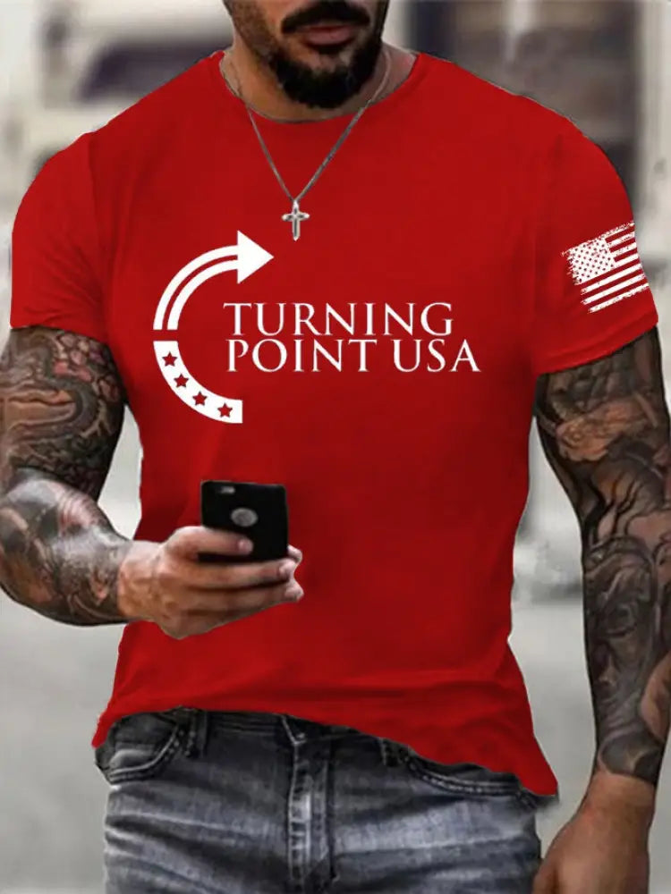 Men’s Charlie Kirk Turning Point USA Trump Commemorative Cotton Short-Sleeved T-Shirt