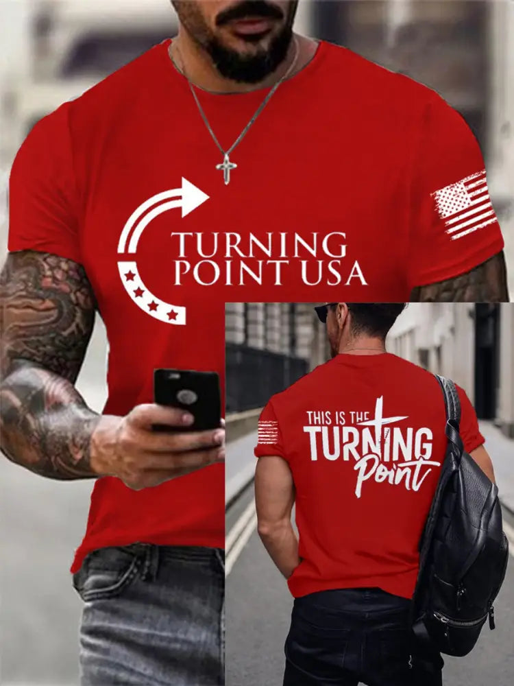 Men’s Charlie Kirk Turning Point USA Trump Commemorative Cotton Short-Sleeved T-Shirt Red / S