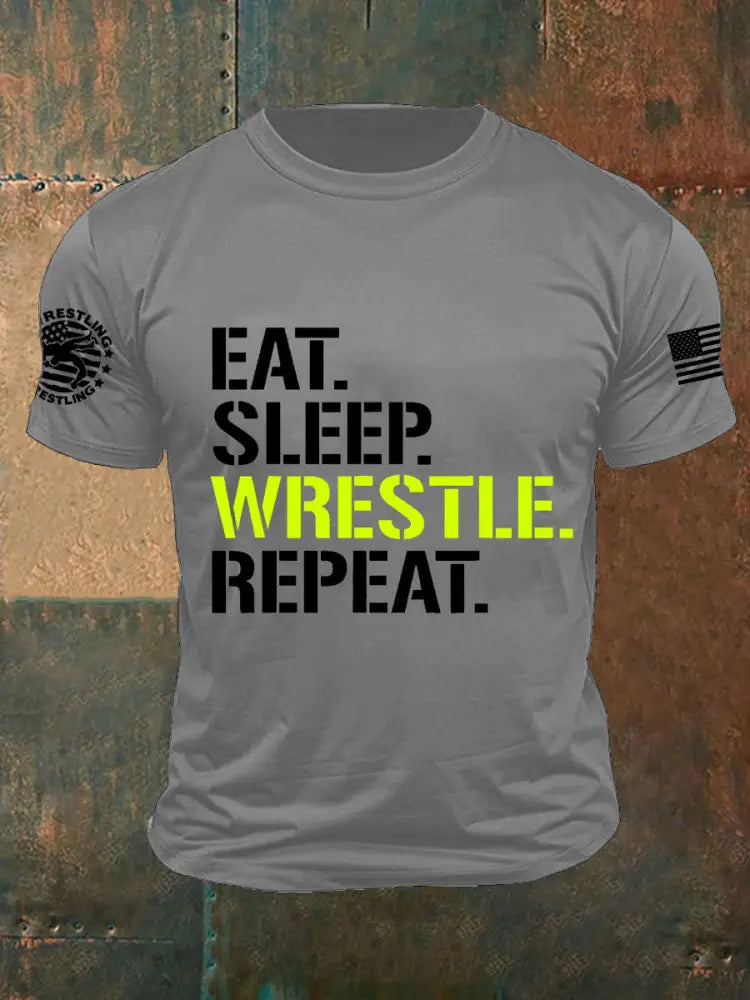 Men’s eat.sleep.wrestle.repeat. T-shirts Light Gray / S