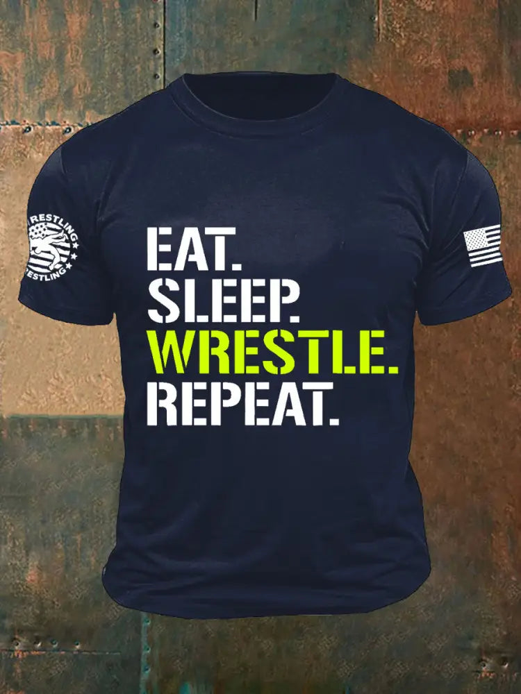 Men’s eat.sleep.wrestle.repeat. T-shirts Navy Blue / S