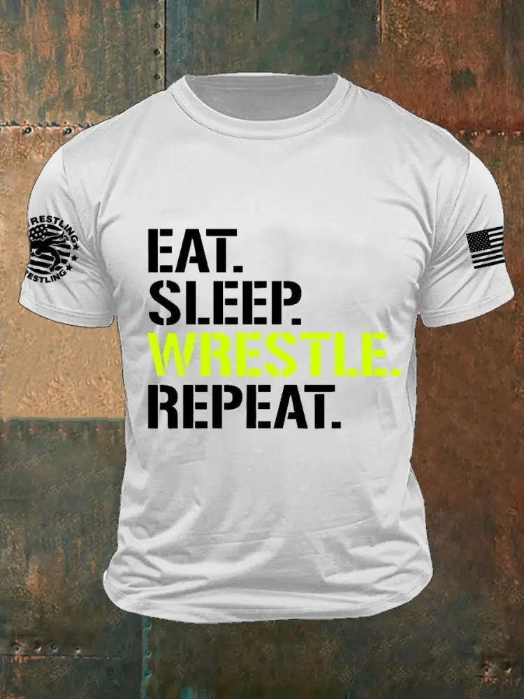 Men’s eat.sleep.wrestle.repeat. T-shirts White / S