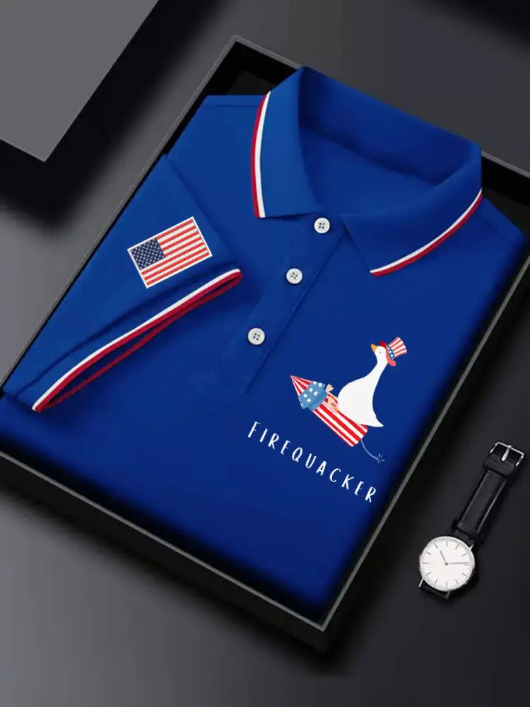Men’s Firequacker Goose Printed Casual Short Sleeve T-Shirt Blue / S