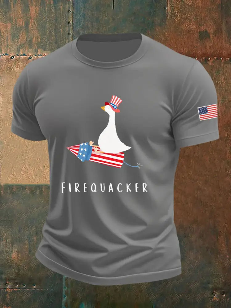 Men’s Firequacker Goose Printed Casual T-Shirt Light Gray / S