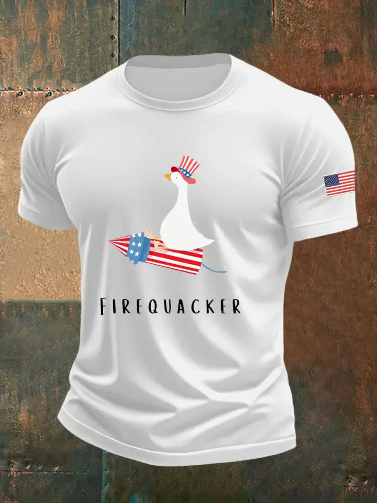 Men’s Firequacker Goose Printed Casual T-Shirt White / S