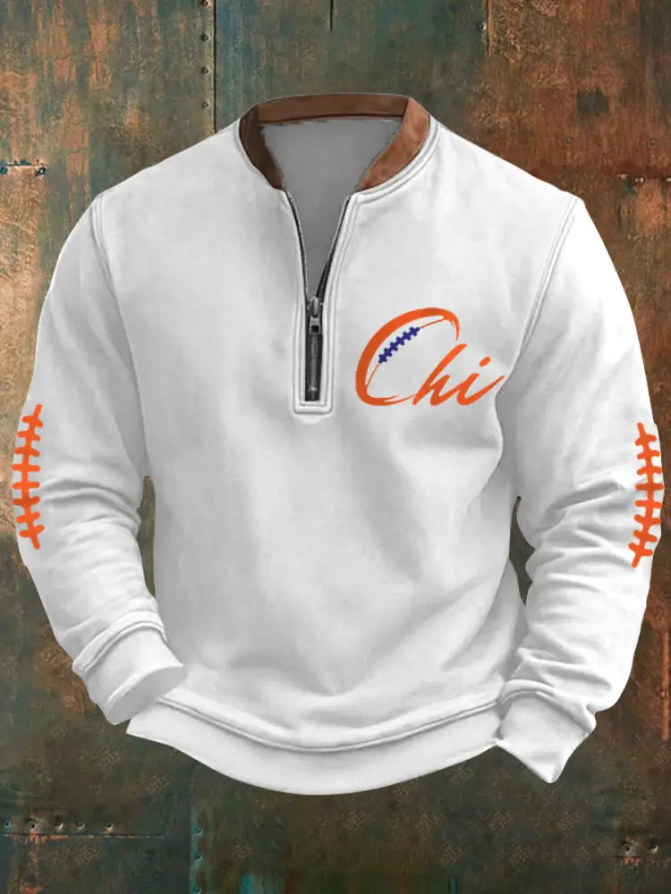 Men’s Football Fans Lovers Gameday Casual Zipper Sweatshirt White / S
