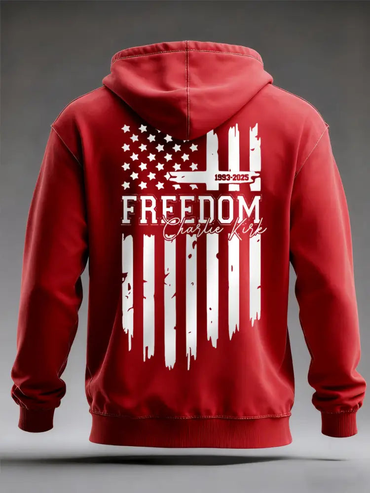 Men’s Freedom Charlie Kirk US Flag Print Hoodie