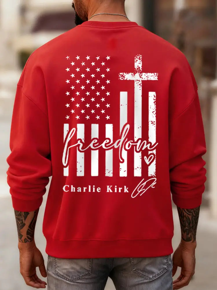 Men’s Freedom Charlie Kirk USA Flag Print Sweatshirt