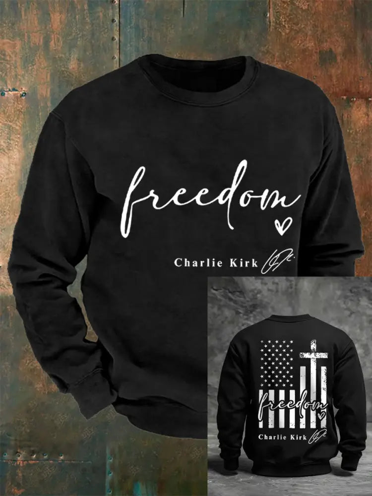 Men’s Freedom Charlie Kirk USA Flag Print Sweatshirt Black / S