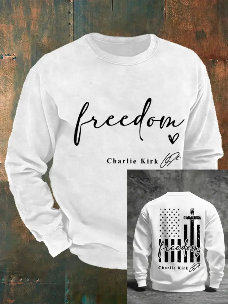 Men’s Freedom Charlie Kirk USA Flag Print Sweatshirt White / S