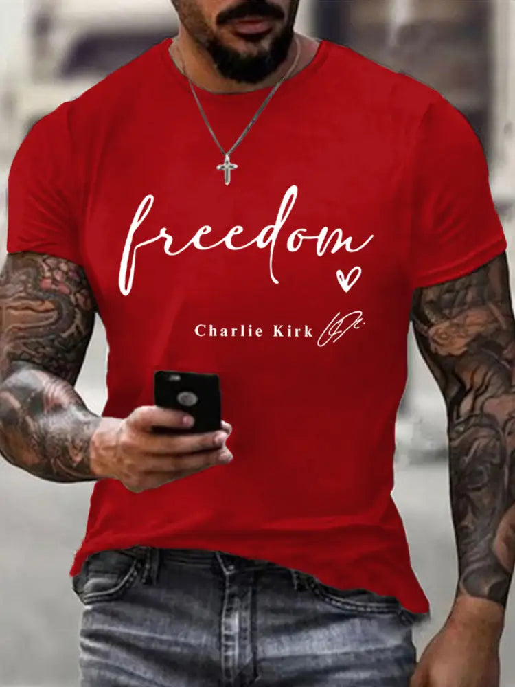 Men’s Freedom Charlie Kirk USA Flag Print Tee