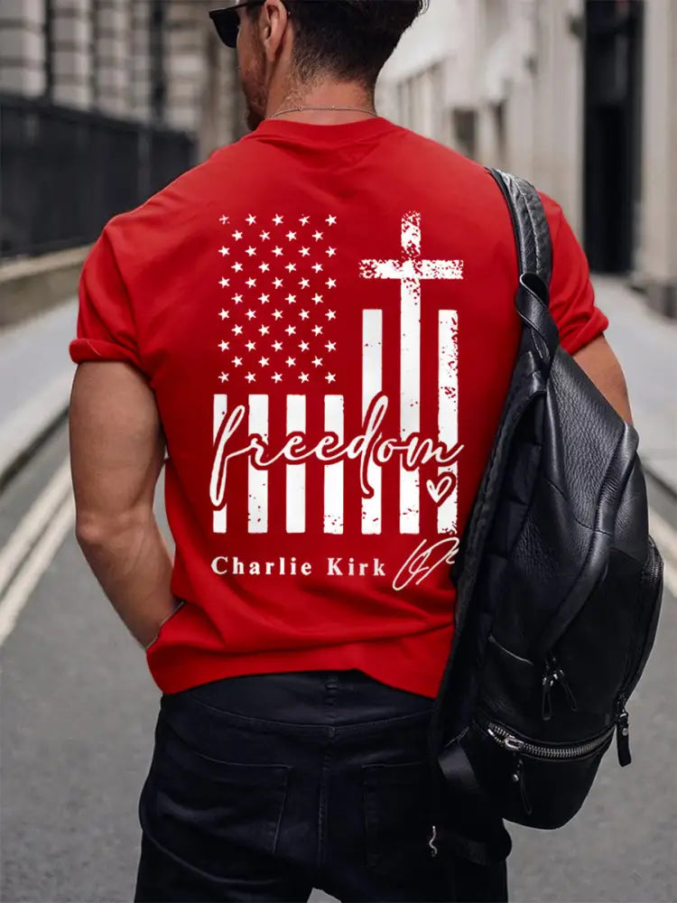 Men’s Freedom Charlie Kirk USA Flag Print Tee