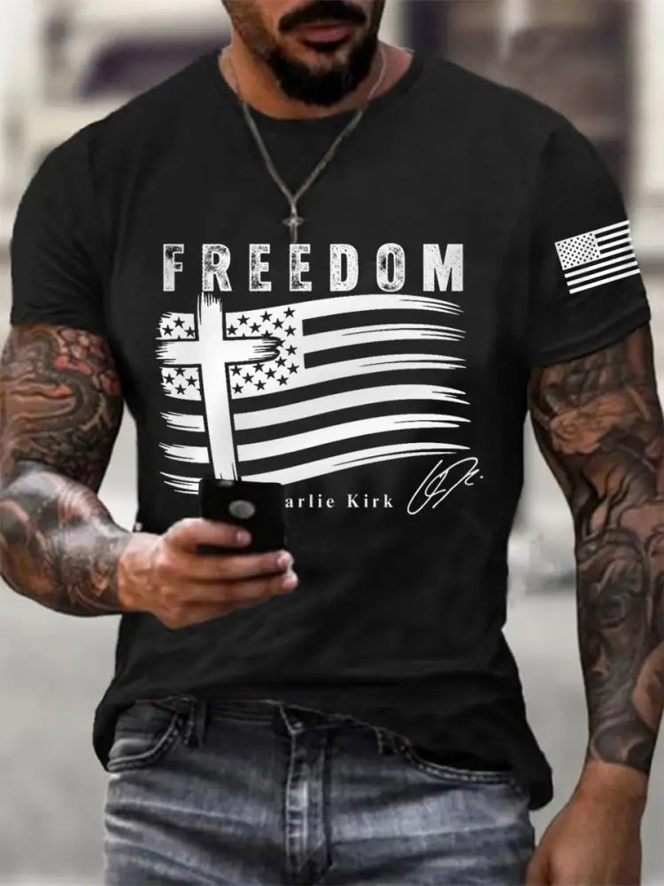 Men’s Freedom Cross USA Flag Print Tee Black / S