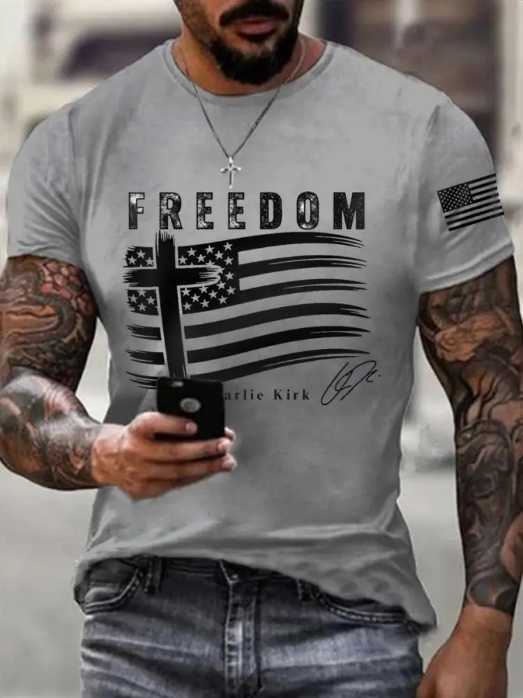 Men’s Freedom Cross USA Flag Print Tee Light Gray / S