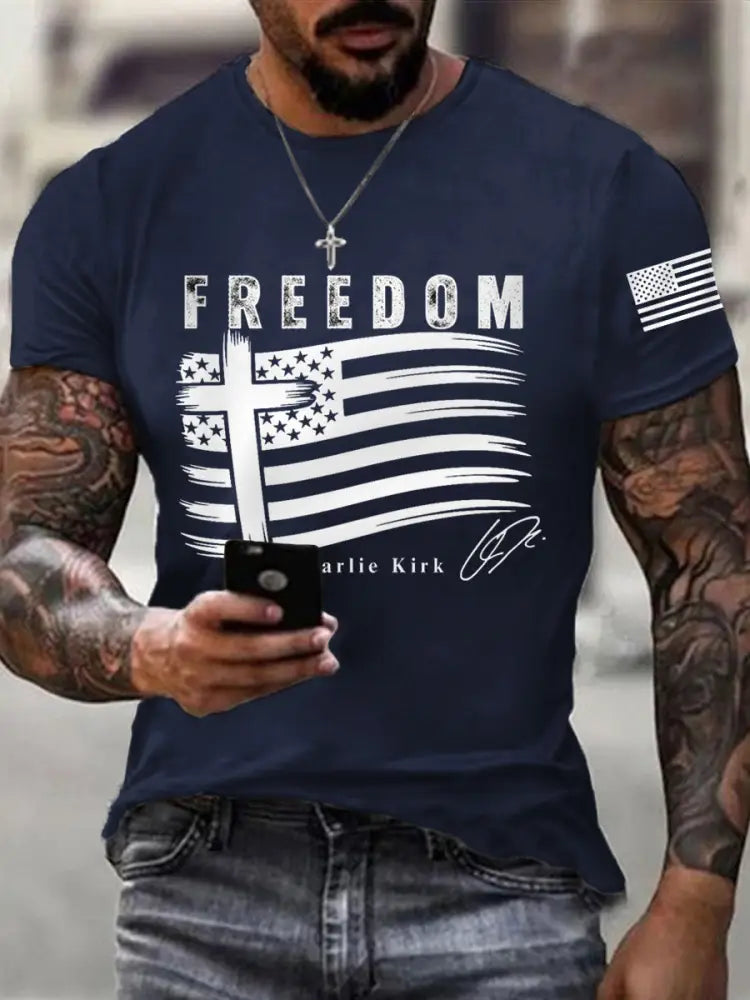 Men’s Freedom Cross USA Flag Print Tee Navy Blue / S