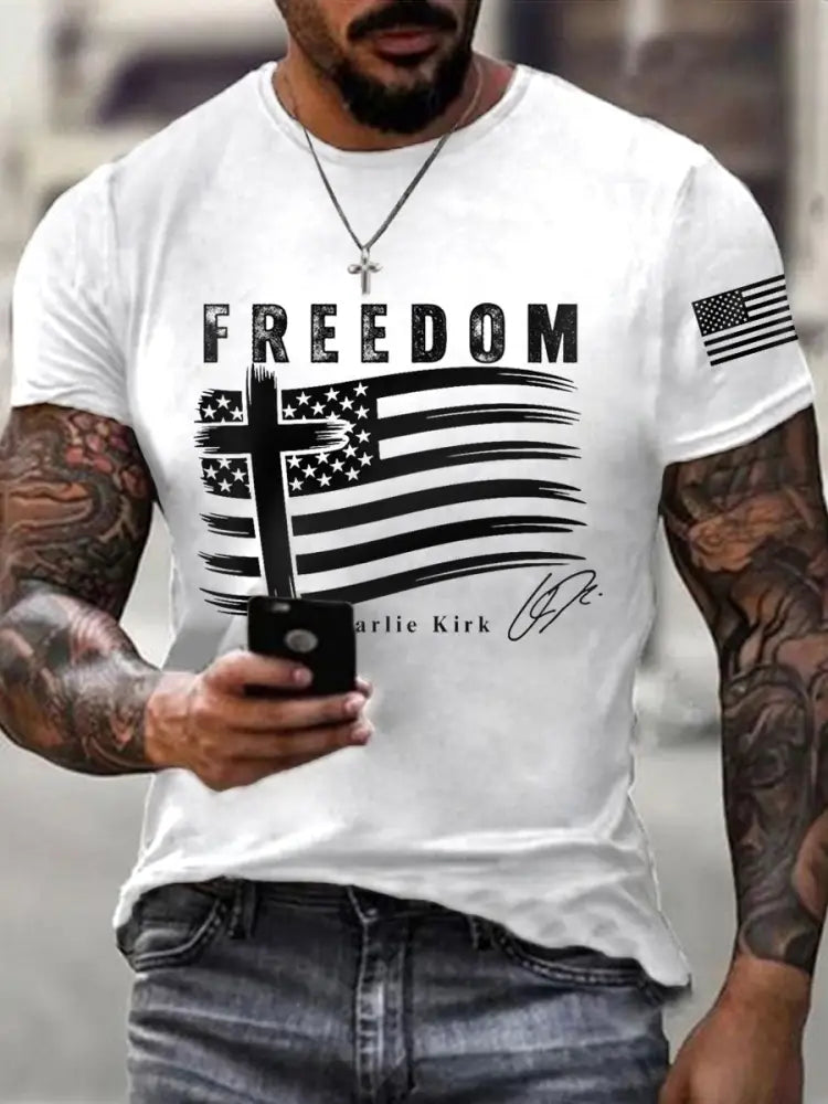 Men’s Freedom Cross USA Flag Print Tee White / S