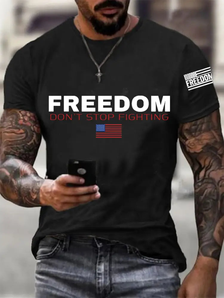 Men’s Freedom Don’t Stop Fighting R.I.P Charlie Kirk Tee Black / S