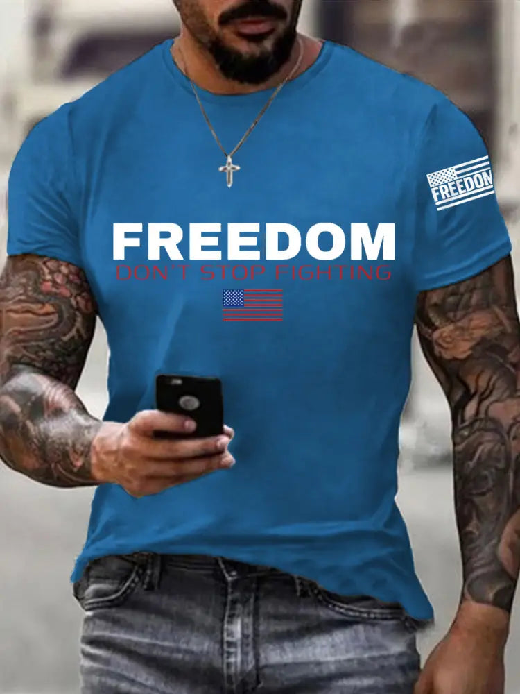 Men’s Freedom Don’t Stop Fighting R.I.P Charlie Kirk Tee Blue / S