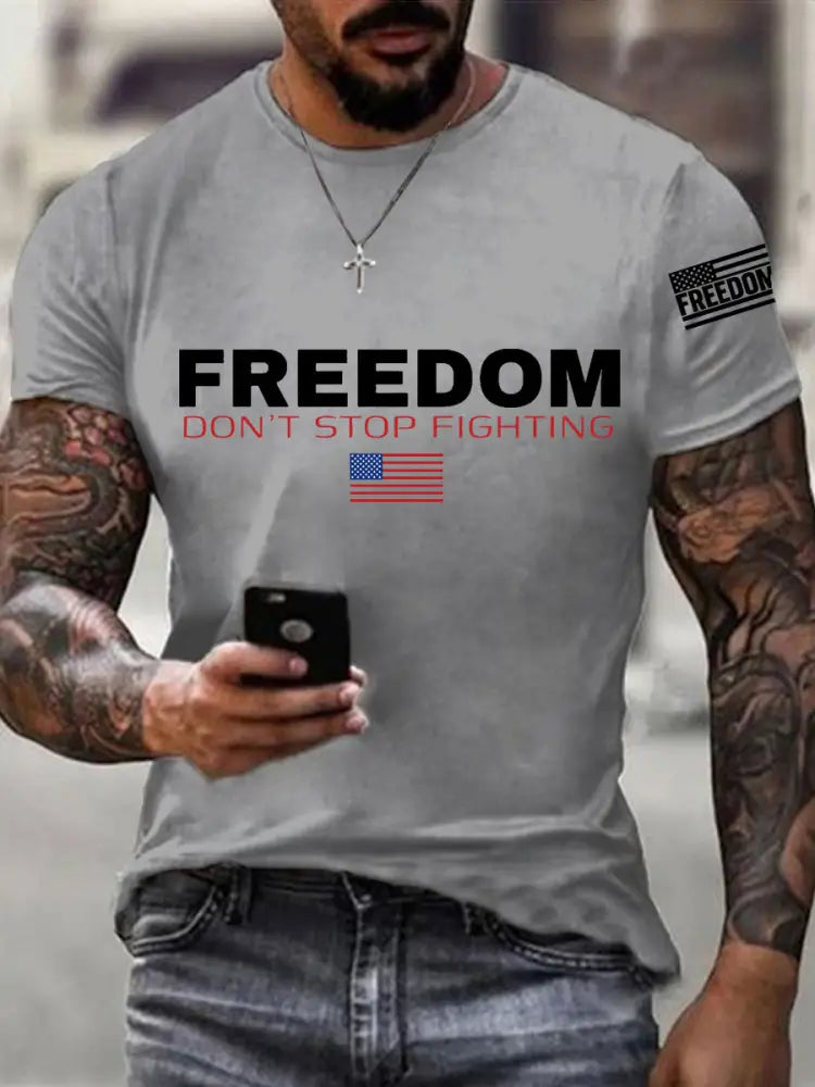 Men’s Freedom Don’t Stop Fighting R.I.P Charlie Kirk Tee Light Gray / S