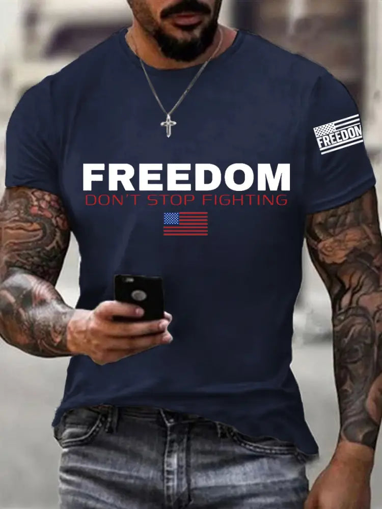 Men’s Freedom Don’t Stop Fighting R.I.P Charlie Kirk Tee Navy Blue / S