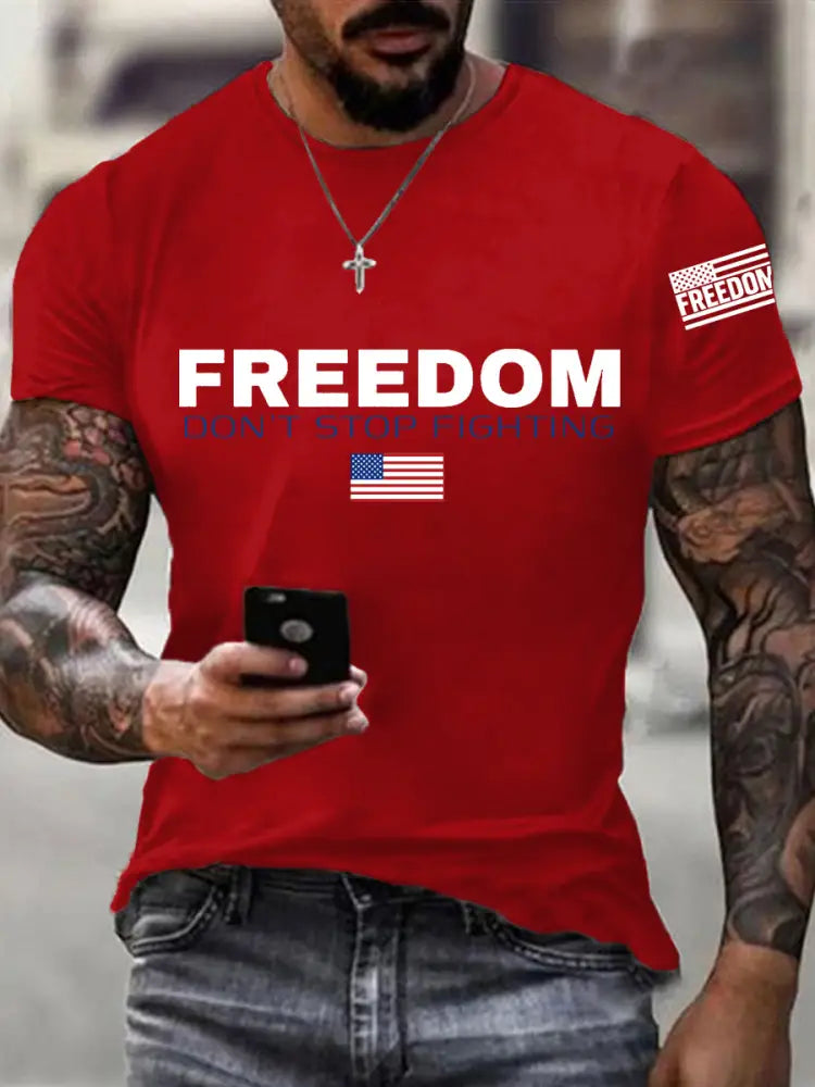 Men’s Freedom Don’t Stop Fighting R.I.P Charlie Kirk Tee Pure Red / S