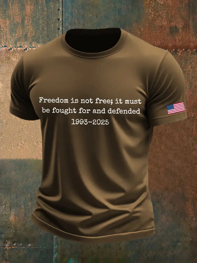 Men’s Freedom Is Not Free It Must Be Fought For And Defended Print T-Shirt Brown / S