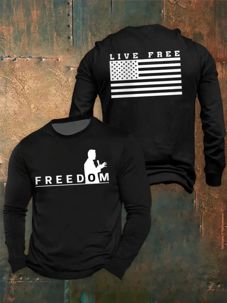 Men’s Freedom Live Free Print long sleeve round neck T-shirt Black / S