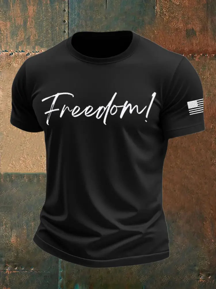 Men’s Freedom Print imitation cotton short-sleeved T-shirt Black / S